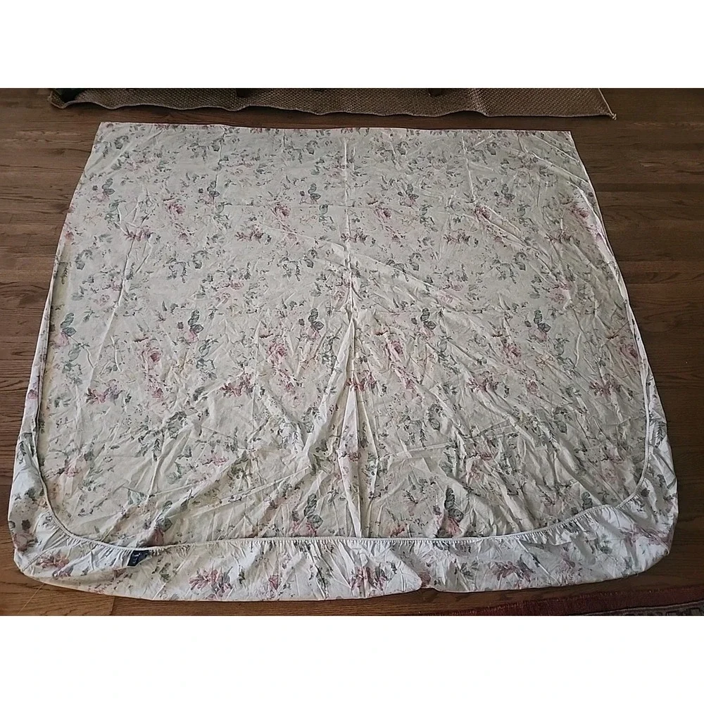 Vtg Ralph Lauren Francesca Tea Stain Floral 77x88in /California King Fitted READ
